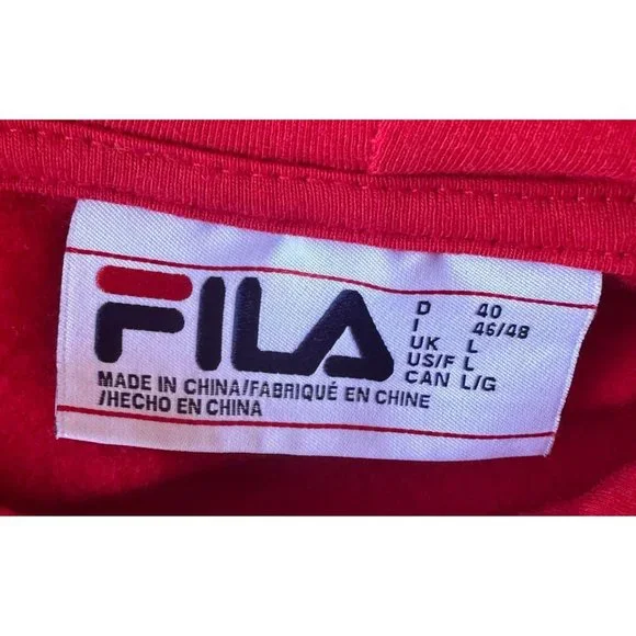 NWOT Fila Cropped Hoodie Large Red Navy Drawstring Logo Fleece Lined Swe… - Picture 12 of 12